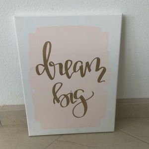 Gold and blush “dream big” wall art
